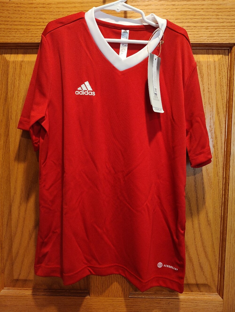 Adidas Youth Red V-Neck Performance Soccer/Football Jersey with White Trim